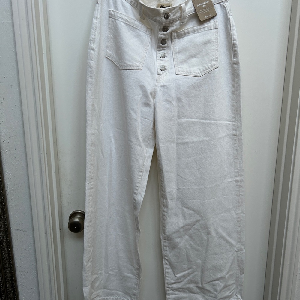 NEW Madewell White Superwide Leg Exposed Button Fly Front Jeans w tags sz 30